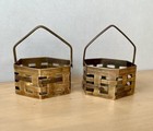 Vintage Solid Brass Woven Basket Candle Holders Set Of 2 Cottage Style