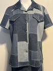 Vintage 1970 s Forever Young Faux Denim Patchwork Polyester Two Piece Pant Set M