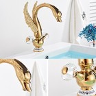 Gold Waterfall Swan Bathroom Sink Faucet Single Hole 2 Handle Vanity Mixer Tap
