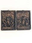 Vtg German 3-d Relief Wax Carved Farmers Women Children German Folk Art Plaques 