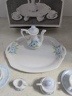 10 Pc  Miniature Porcelain Tea Set With Light Blue Flowers Has Original Box