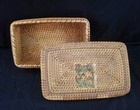 Vintage Antique Asian Hand Woven Rattan Lidded Box With Partial Label 