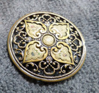 Vintage Antique Victorian Pierced Metal   Celluloid Picture Button Fancy Design