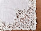 Antique Brussels Hand Lace Batiste Cotton Handkerchief