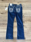 Miss Me Jeans Women Teal Wings 33x34 Boot Cut Dk Blue New With Tags  