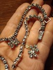 Necklace Screwback Earring Set Clear Rhinestone Crystal Signed Garne Jewelry Vtg
