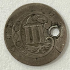 1858 Silver Three Cent Trime 3c 3   - Holed Damaged Binder Filler Type Coin