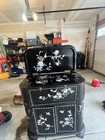 Bar Mid Century Black Lacquer Asian Chinoiserie Bar Cabinet Mother Of Pearl  40 