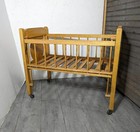 Vintage Wood Rolling Toy Baby Doll Crib With Drop Down Side - Mid Century Retro