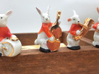 Vintage 5 Piece Miniature Mini Bunny Rabbit Band  Germany Orange Coats Dressed