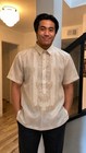 Traditional Mocha Barong Tagalog With Short Sleeves And Embroidery Design