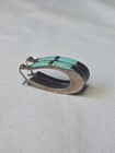 Vintage Southwestern Style Sterling Silver Turquoise Inlay Hoop Earrings - 5 1g