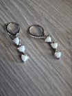 Beautiful Opal Dainty Sterling Silver Heart Earrings And Necklace