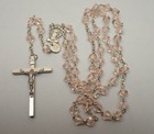 16  Vintage Rosary Pink Glass Beads Crucifix 1-5 8  Center 5 8  Japan