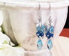 Aquamarine Blue Crystallized   -swarovski Elements Cascade Silver Dangle Earrings