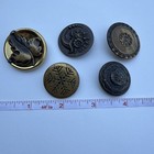 Amazing Antique Vintage Metal Flower Button Lot Set Of 5 Brass Picture Floral 