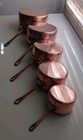 Vintage Set Of 5 Saucepan Copper Solid Brass Handles Cookware 