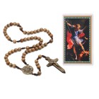 Saint Michael Rosary 10mm Wood Prayer Beads With Antiqued Tone Centerpiece