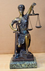 Bronze Finish Lady Justice Kneeling Statue Holding Scales Signed