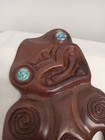 Vintage Hand Carved Wood Maori Wall Hanging Tiki Paua Shell Eyes New Zealand