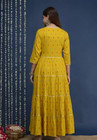Indian Women Yellow Rayon Embroidered Anarkali Flare Kurta Kurti Beautiful Dress