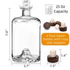 4 Pack Glass Liquor Bottles  25 Oz Clear Wine Bottles With T-top Cork Stopper   