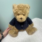 Fao Schwarz 2009 Plush Teddy Bear Blue Jacket Stuffed Animal 14  Tall Cuddly Plu