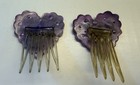 Pair Of Antique Purple Heart Hair Side Combs