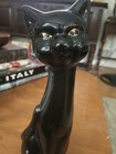 Vintage Black Long Neck Ceramic Cat With Gold Eyes 11 In