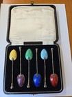 Sterling Silver   Demitasse Spoons Set Of Six    shell  Enamel Design   Vintage