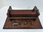 Rare Antique Crystal Radio Receiver Mounted On Oak