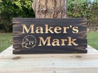Makers Mark Bourbon Sign Carved Wood Whiskey Bar Cigar Lounge Antique Look