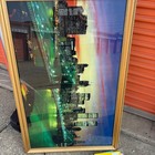 Lighted New York City Skyline Twin Tower s Framed Picture Print  sold As Is 