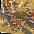 Japanese Furisode Silk Kimono M 157cm Mandarin Duck Chrysanthemum Gold Thread
