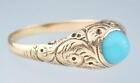 Beautiful Antique Victorian 10k Rose Gold Turquoise Paste Floral Carved Ring 7 5