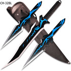 Blue Fantasy Ninja Warrior Sword 26  W 2 Pcs Throwing Knife Set