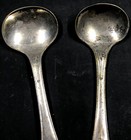 2 Antique Silver Plate Spoons Soup Tablespoons Unique Shape Unmarked 3 75   
