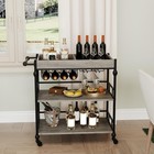 3-tier Rolling Bar Cart With Wine Rack And Glass Holder Mobile Serving Cart Grey
