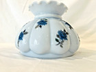 White Glass Lamp Shade Floral Blue Roses Hanging Dome Light 5 5  Fluted Vtg