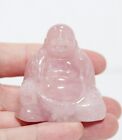 Vintage Natural Rose Quartz Carved Chinese Buddha Figurine Sculpture