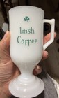 Irish Coffee Footed Pedestal Glass Mug Shamrock Gold Rim 8 Fl Oz White Green