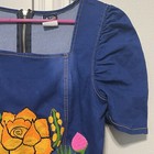 Vintage Oaxacan Mexican Blue Red Embroidered Dress Size Xl  Floral Colorful Boho
