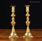 Pair Of Antique Victorian Brass Candlestick Holders  19th Century 