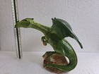Vintage Green Dragon Figurine Ceramic Hand Painted Fantasy Decor Statue