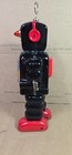 Vintage Wind Up Tin Toy  high Wheel Robot  W  Original Box  works Missing Hands 