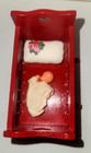 Vintage Red Wooden Dollhouse Rocking Cradle  Pillow Miniature 1 12 Scale W baby