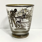 Vintage Drinking Shot Glass Baroque Design Hand Blown Clear With Silver Overlay