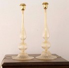 Set Of 2 Murano Glass Table Lamps With Gold Leaf  Handmade Made In Italy 