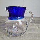      Huge   Heavy Mexican Hand-blown Glass Pitcher     Cobalt Blue Upper  3 5 Qt