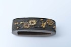 Fuchi Kashira Japanese Antique Mumei Chrysanthemum Shakudo Nanakoji Edo Era